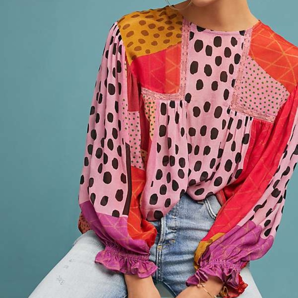 Anthropologie Eclectic Peasant Blouse L - Picture 2 of 8